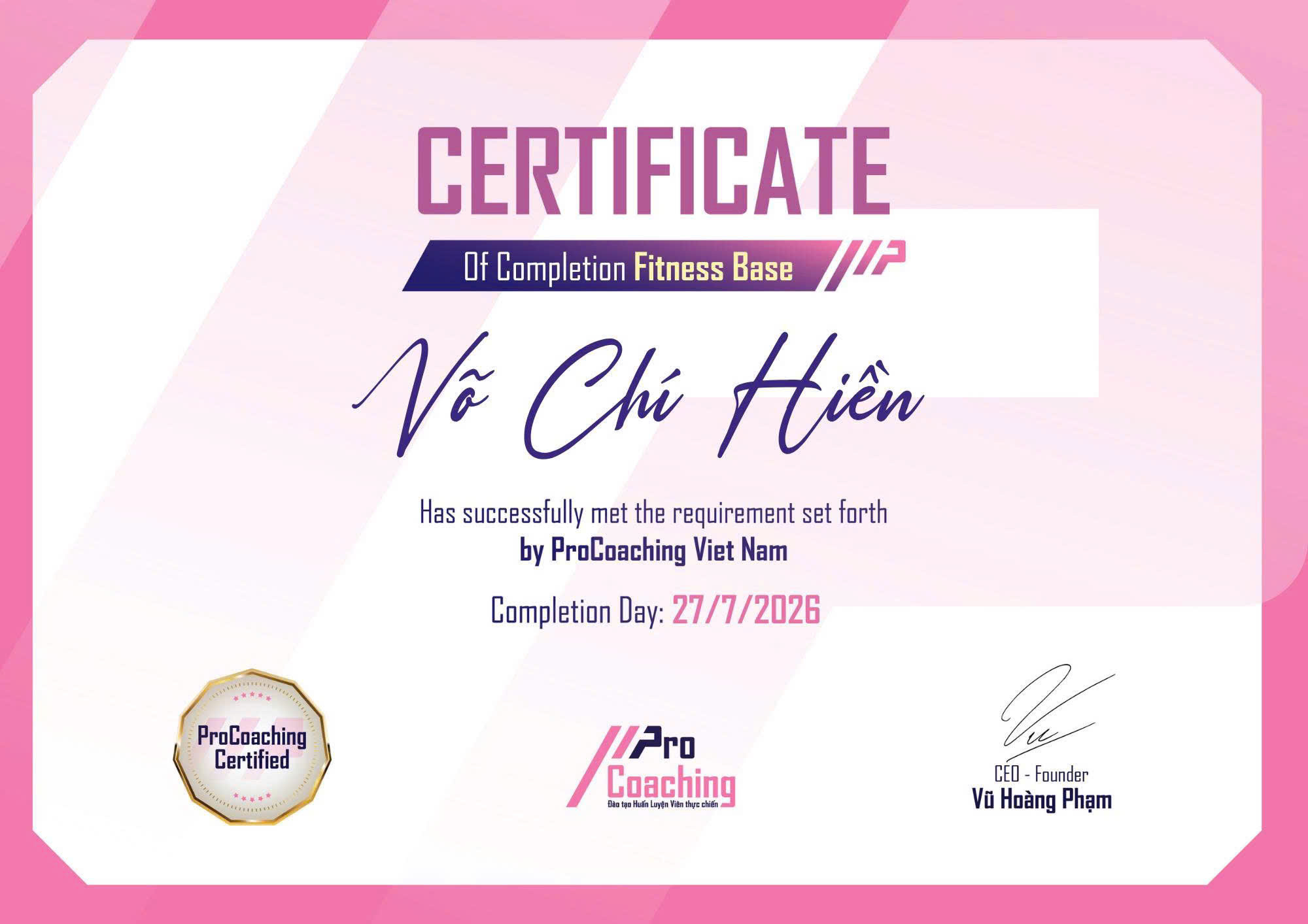 Chứng chỉ Fitness Base - ProCoaching Việt Nam